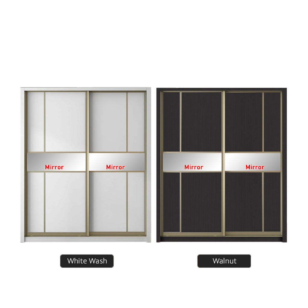 Mikha Series 5FT 2-Door Sliding Door Wardrobe in White Wash or Walnut in 5 Design