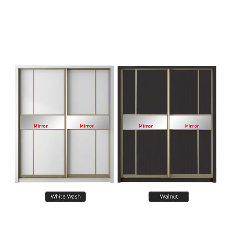 Image of Mikha Series 5FT 2-Door Sliding Door Wardrobe in White Wash or Walnut in 5 Design