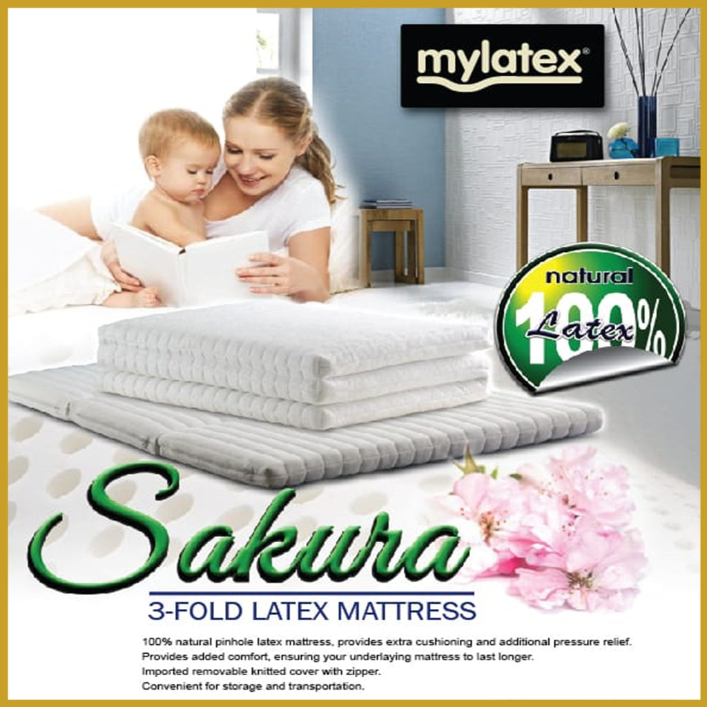 MyLatex SAKURA 2" Natural Latex Foldable Mattress Removable Silk Cover - All Sizes