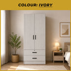 KENNA 2 Open Door CARB-P2 Certified Board Wardrobe With 2 Drawers - Free Installation