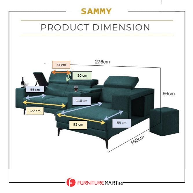 Sammy L-Shaped Sofa with Stool & Storage Upholstered w/ Pet-Friendly Option