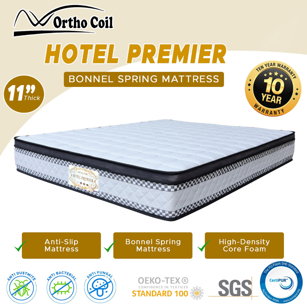 Ortho Coil 9"/11" Bonnel Spring Mattress Euro Supreme & Hotel Premier - All Sizes
