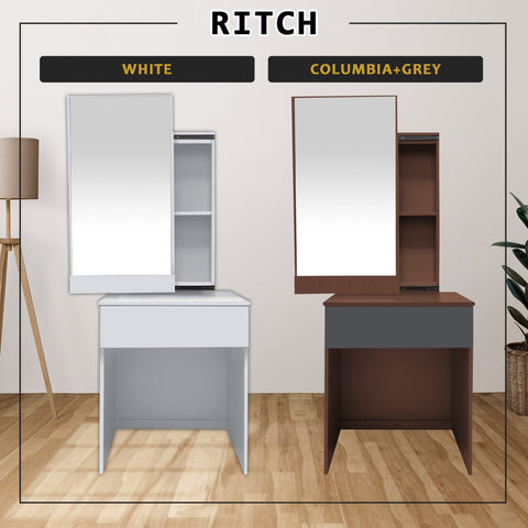 Image of Ritch Dressing Table With Free Stool Laminated Smooth Gliding Drawer In 6 Colours