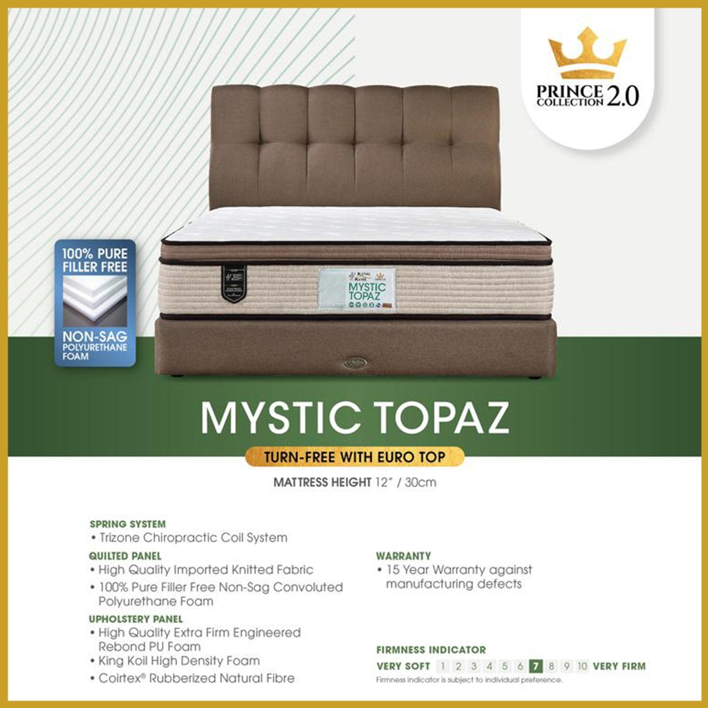King Koil Mystic Topaz 12" Mattress Chiropractic Coil - Bundle w/ Pillow - All Sizes