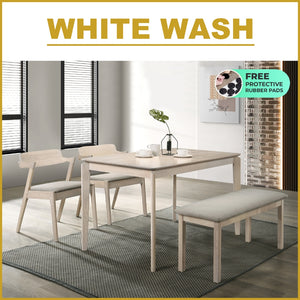 Raco 4/6 Seater Nordic Dining Set w/ Table, Chair & Bench Solid Rubber Wood in 3 Colours