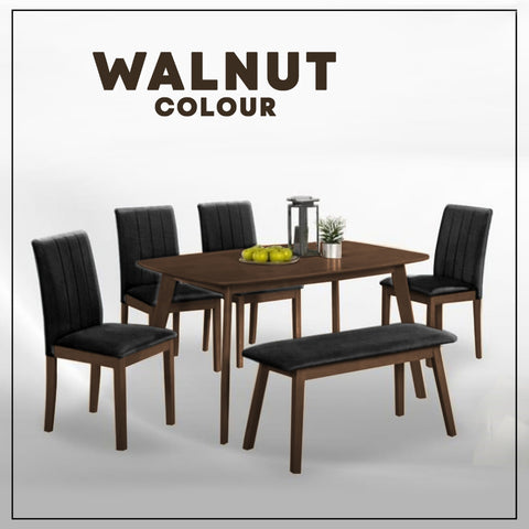 Image of Hilda Solid Wood Dining Set Table with PU Leather Chair and Bench in 2 Colours