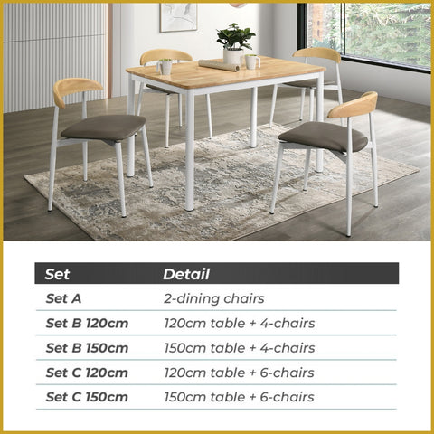 Image of Markim 4/6 Seater Dining Set w/ Table and Chair RubberWood + Metal Legs in 2 Colours