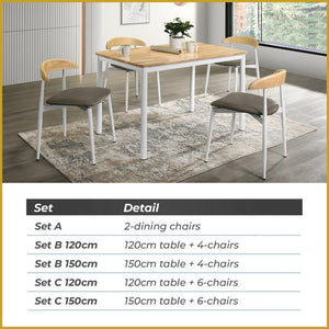 Markim 4/6 Seater Dining Set w/ Table and Chair RubberWood + Metal Legs in 2 Colours