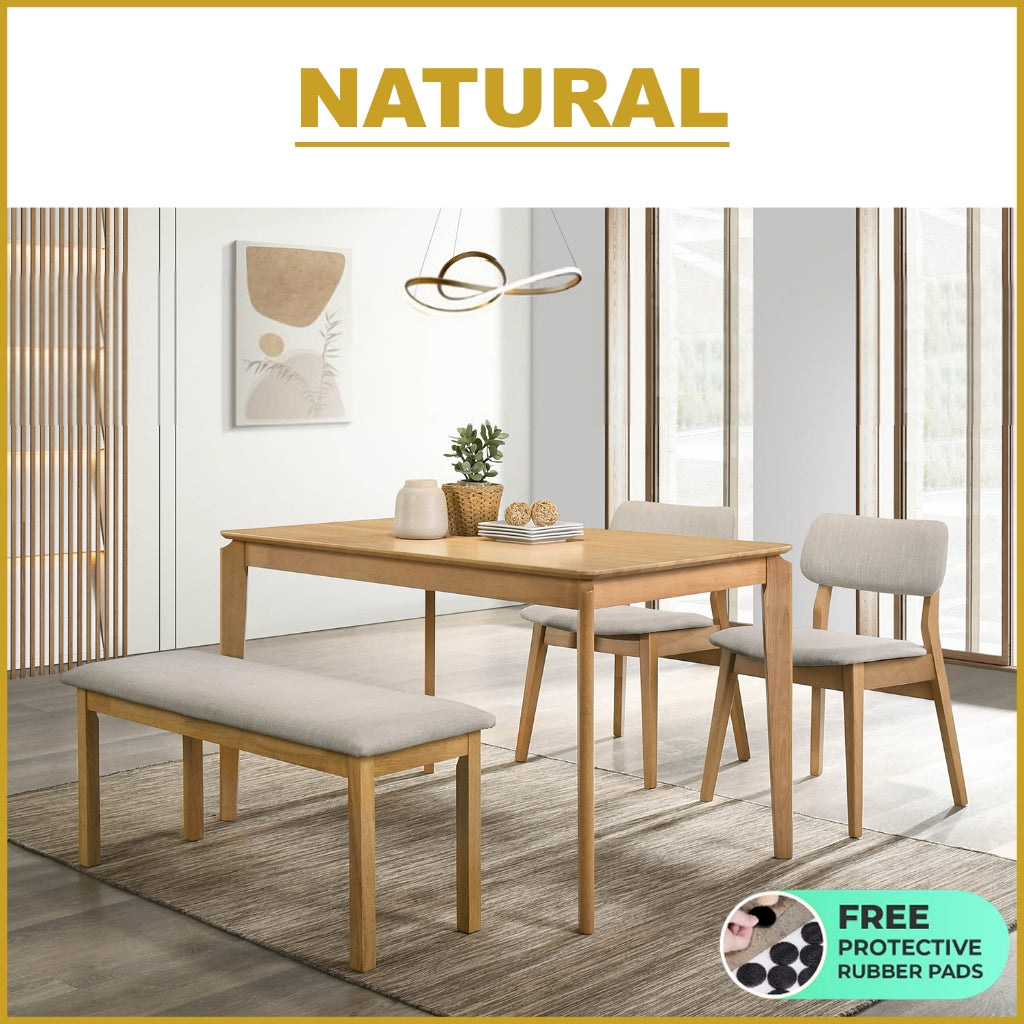Wilton 4/6 Seater Dining Set w/ Table, Chair & Bench Solid Rubber Wood in 3 Colours