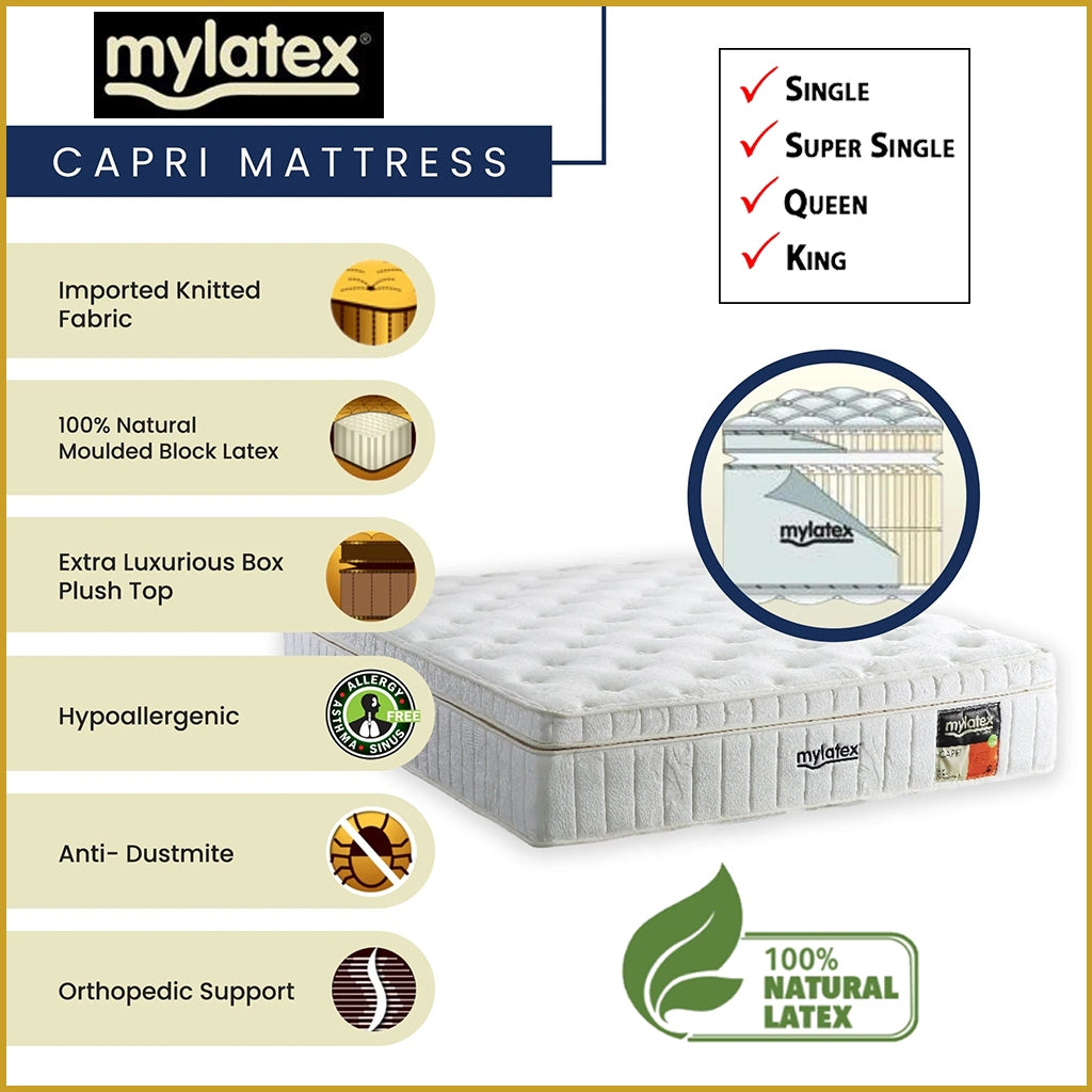 MyLatex CAPRI 10" Natural Latex Mattress Orthopedic - All Sizes Available