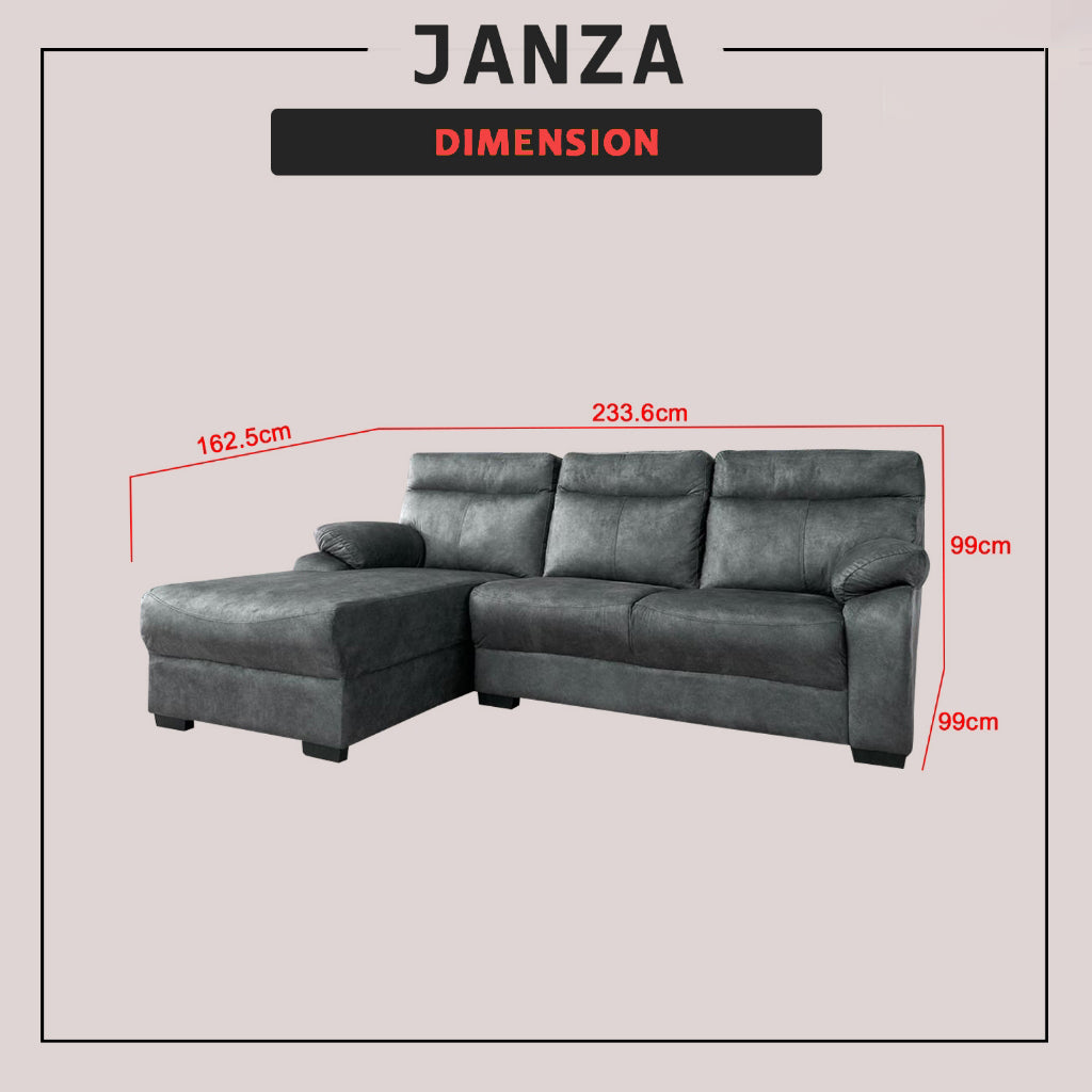 Janza Charcoal Fabric 1/2/3-Seater Left/Right L-Shaped Sofa in Charcoal Colour