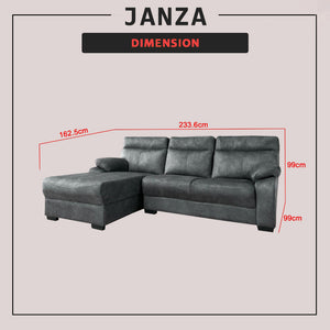 Janza Marble Velvet Fabric Left/Right L-Shaped Sofa in Marble Grey Colour