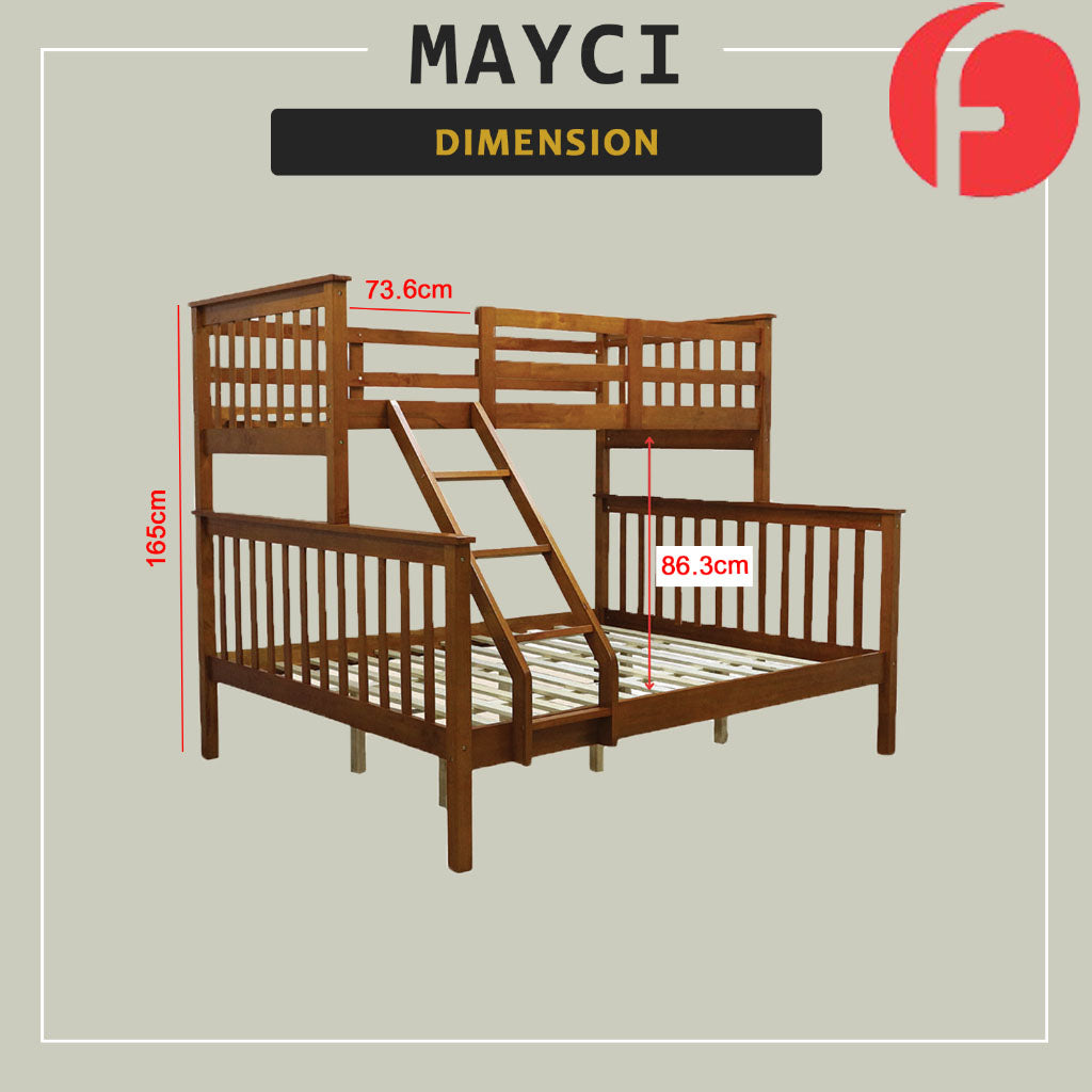 Mayci Queen+Single Solid Wood Slatted Base Double Decker Bed Frame