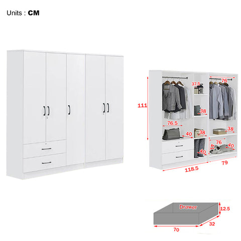 Image of Cyprus Series 5 Door Wardrobe with 2 Drawers in Full White Colour