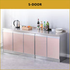 Greta Stainless Steel Top Kitchen Cabinet with Tempered Glass 5-Doors