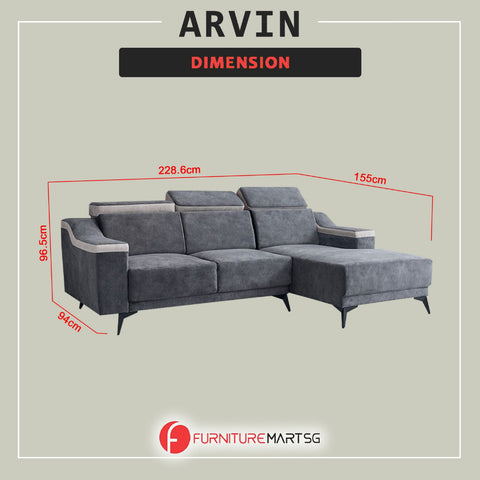 Image of Arvin Left/Right L-Shaped Sofa Adjustable High Back in Grey Fabric