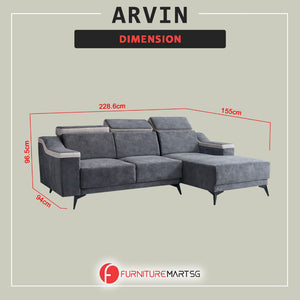 Arvin Left/Right L-Shaped Sofa Adjustable High Back in Grey Fabric