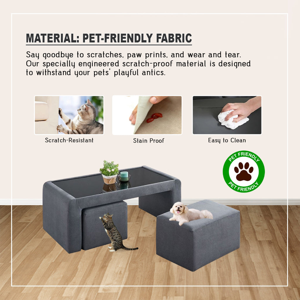 Talen Coffee Table with 2 pcs Stool - with PetFriendly Options