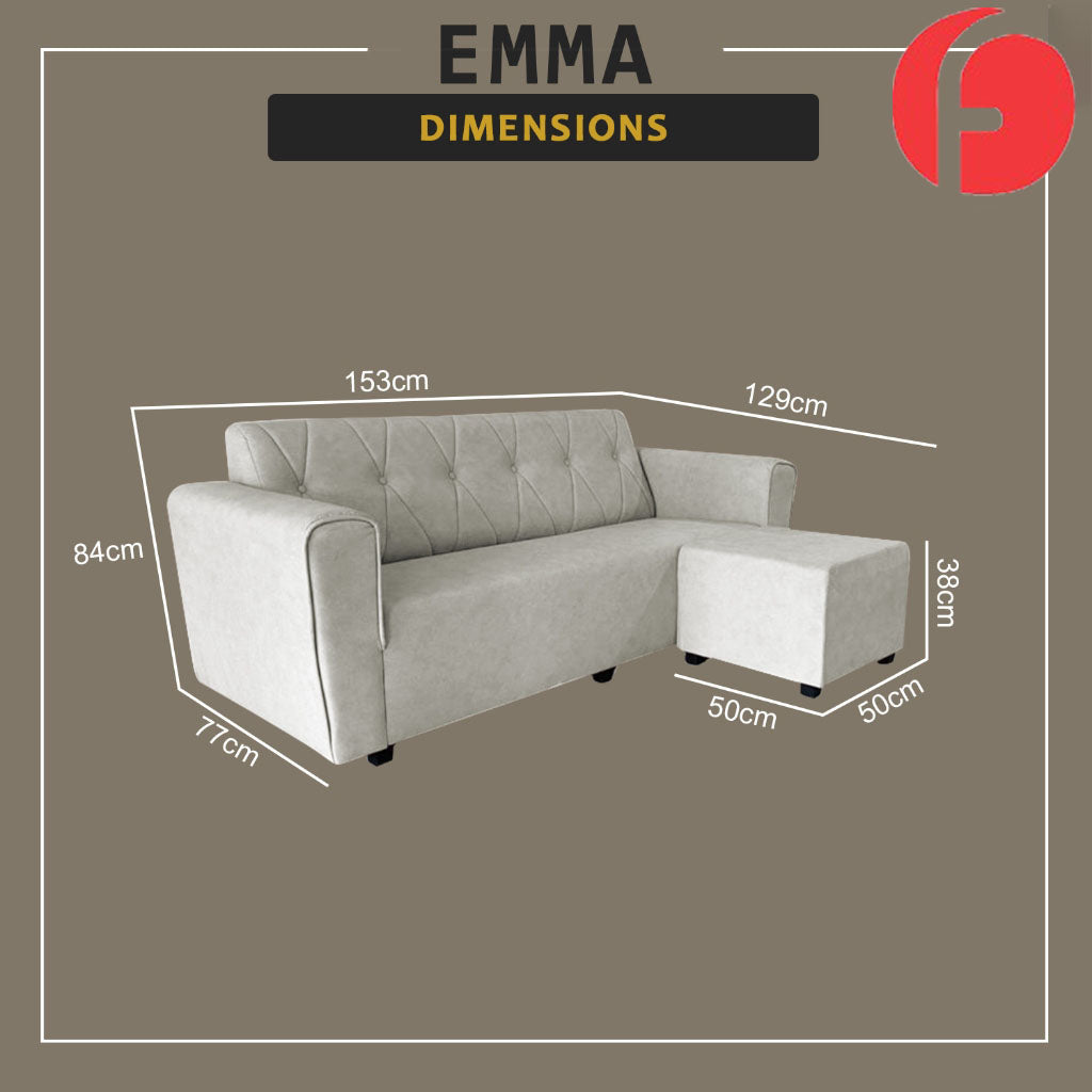 Emma 3-Seater L-Shaped Sofa with Stool High Density Foam w/ PetFriendly Options