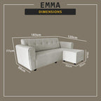 Emma 3-Seater L-Shaped Sofa with Stool High Density Foam w/ PetFriendly Options