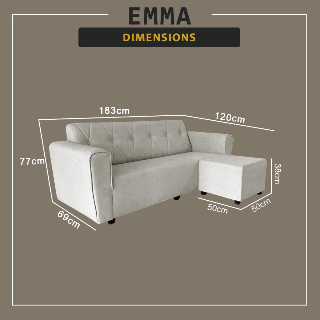 Emma 3-Seater L-Shaped Sofa with Stool High Density Foam w/ PetFriendly Options