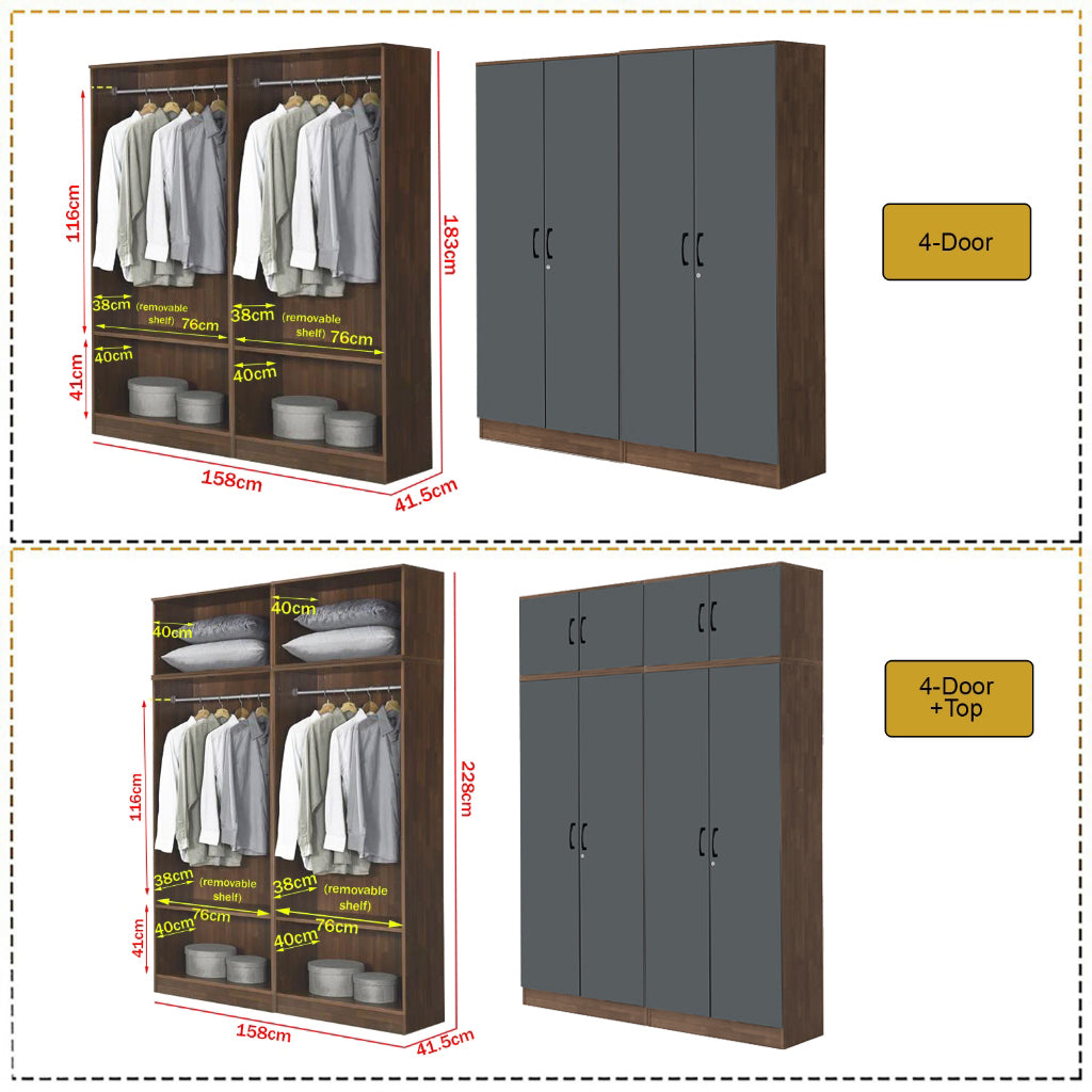 Paris Series 1/2/3/4/5 Doors Tall Wardrobe with Drawers and Top Cabinet in Columbia Grey