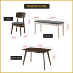 Zono Nordic Dining Set w/ Table, Chair & Bench Solid Rubber Wood in 2 Colours