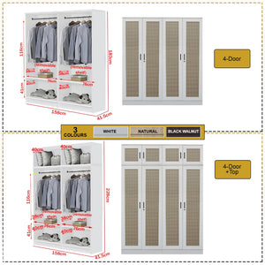 CROATIA Series 1/2/3/4/5 Doors Wardrobe Rattan Design with Drawers and Top Cabinet