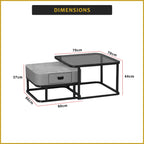 Henni 2-Piece Coffee Table with Drawer - Tempered Glass Top + Marble Ceramic Top