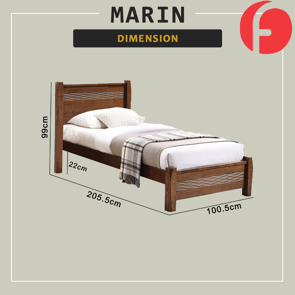 Marin Single Pull-Out Bedframe MDF + Veneer Solid Wood Slatted Base  - w/ Mattress Option