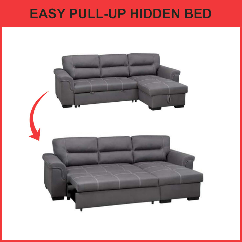 Arinna Left-Right Reversible Sleeper Sectional Sofa with Storage in Charcoal Chenille Fabric