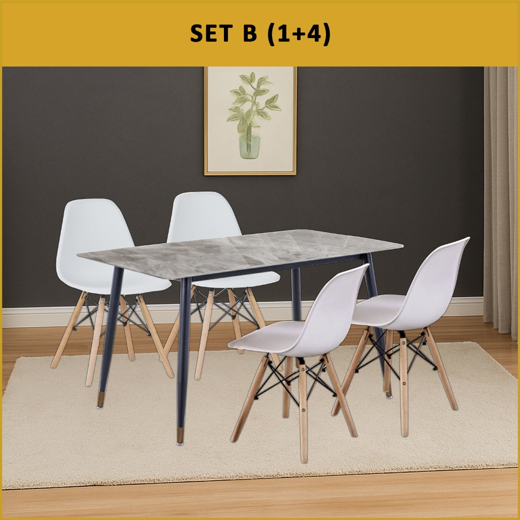 David 1+4 Dining Set with Table and Chair - Heavy-Duty Marble Ceramic Table Top