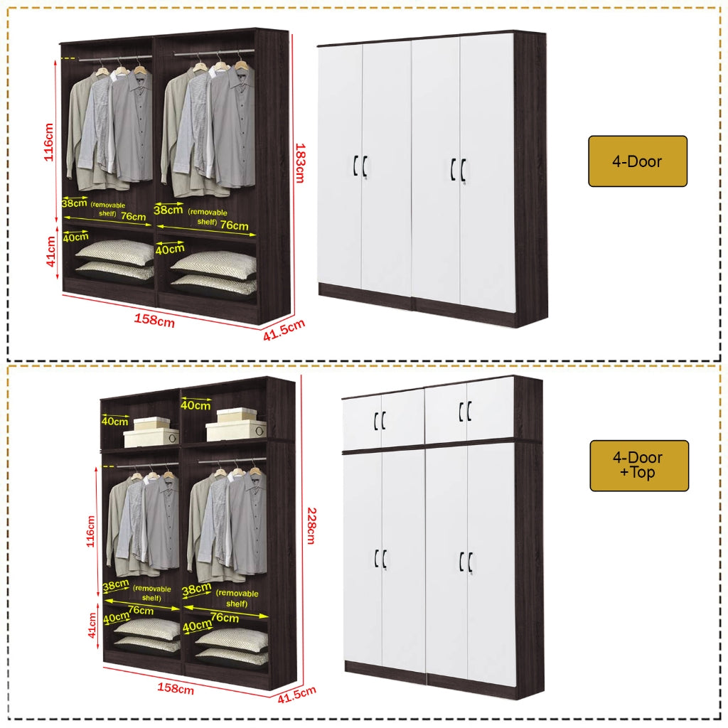 Rome Series 1/2/3/4/5 Doors Tall Wardrobe with Drawers and Top Cabinet in Walnut+White
