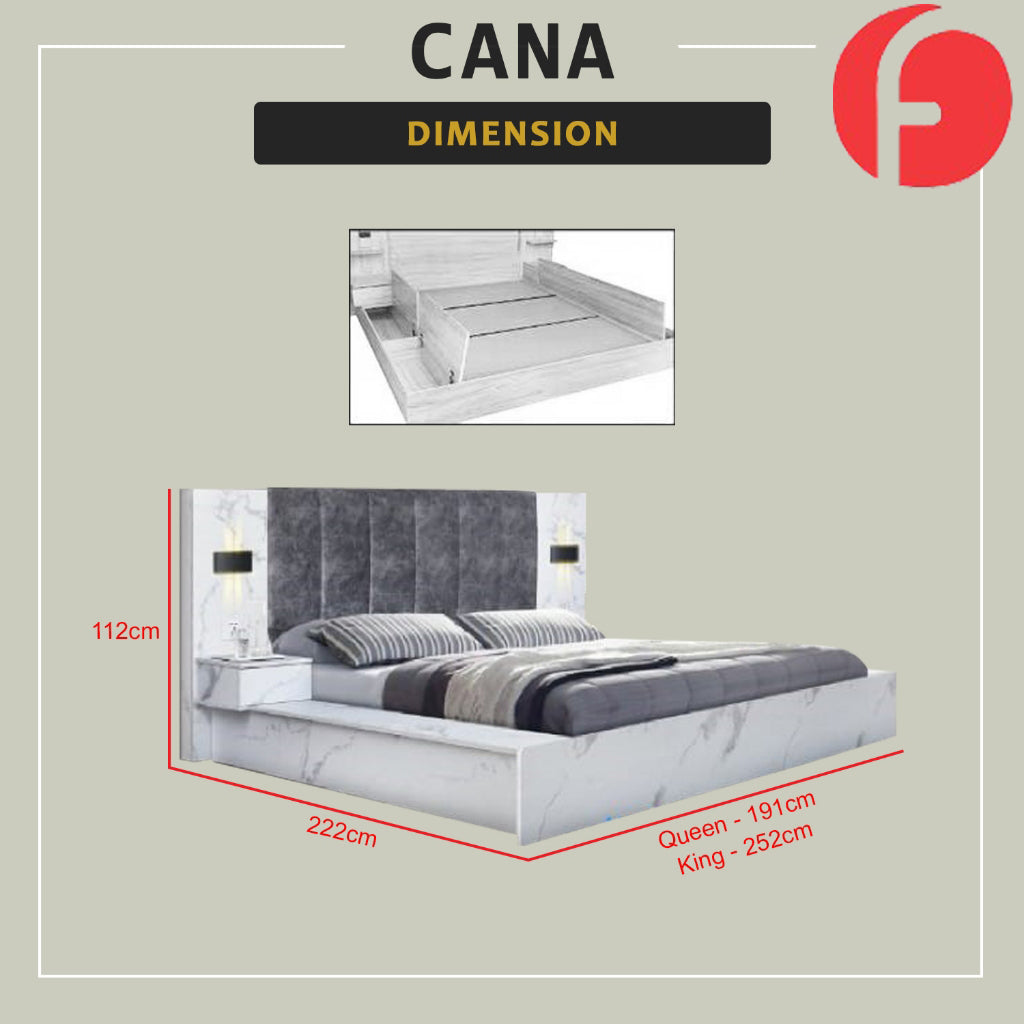 Cana Queen/King Size Platform Bed Frame with Side Table w/ Drawers & Hidden Storage