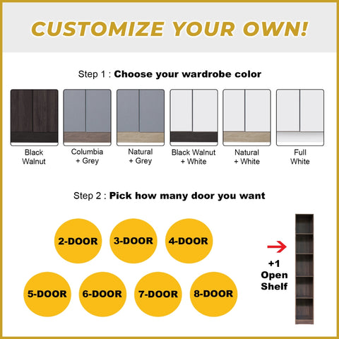 Image of Islah Series Customizable Modular Wardrobe With Top 2-Door up to 8-Door in 6 Colours