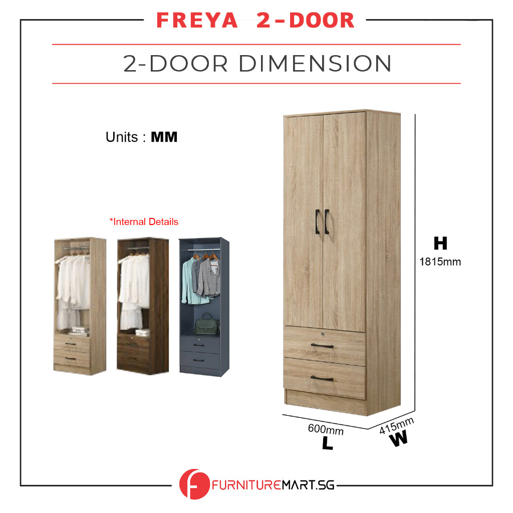 FREYA Series 2-Door Natural Wardrobe