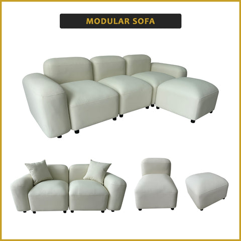 Image of Momo Modular Sofa Pet-Friendly Scratchproof Leather Look Tec Fabric in Ivory or Grey