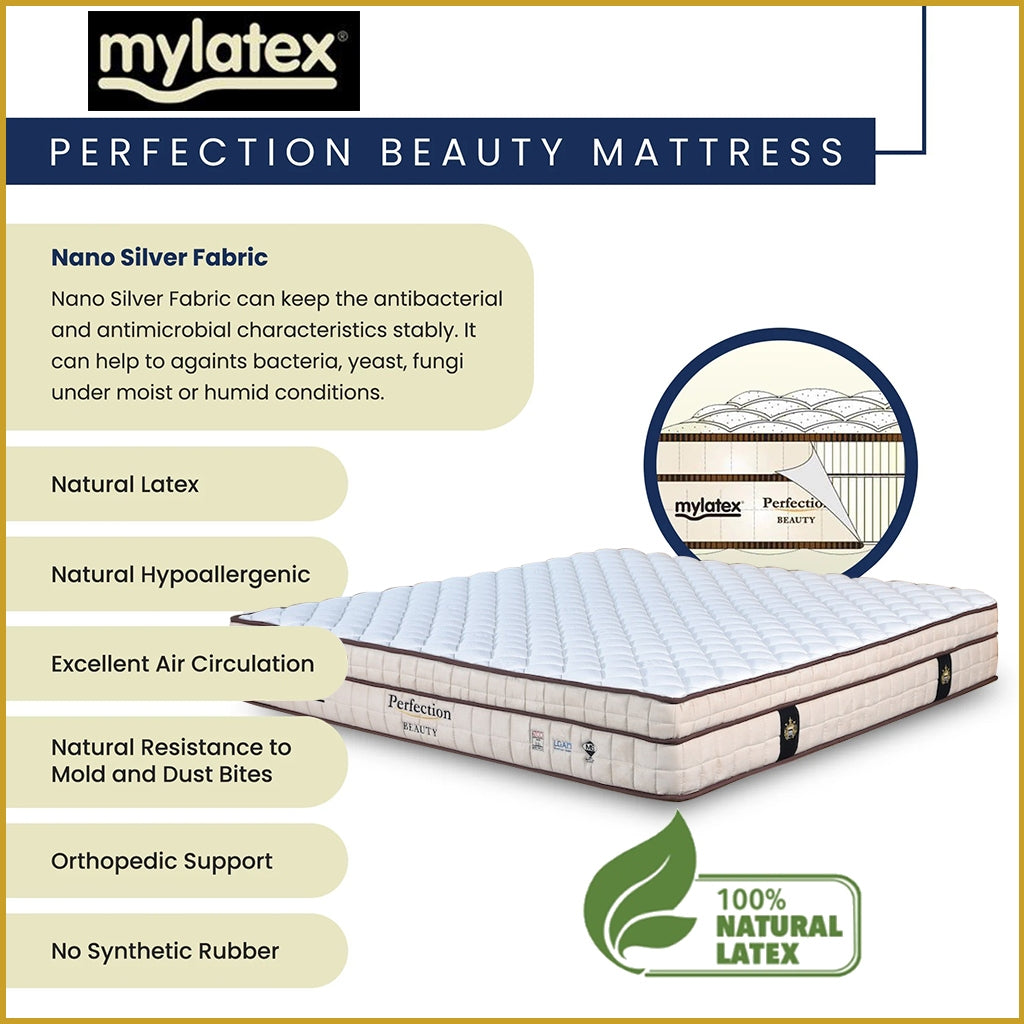 MyLatex Perfection BEAUTY 10.5" Mattress Natural Latex Nano SIlver Fabric - All Size
