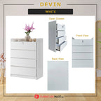 Devin Series Premium Chest of 4 Drawers Collection Full Laminated Back Panel in 6 Colours