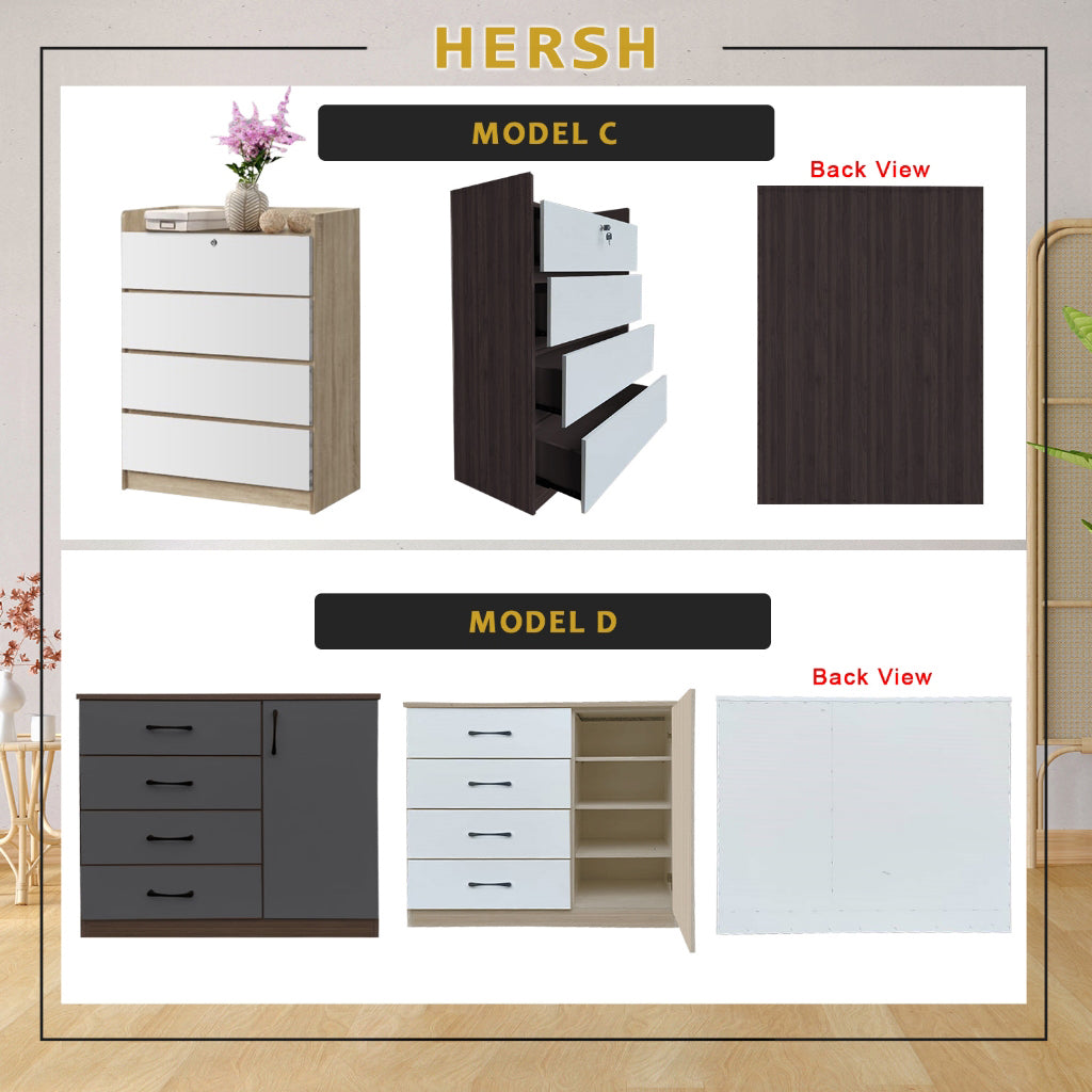 Hersh Premium Chest of Drawers Collection CARB-P2 Certified Board Full Laminated Back Panel in 6 Colours