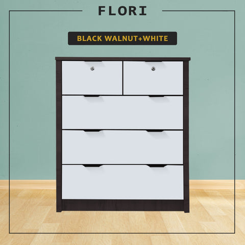 Image of Flori 5-Drawers Premium Chest of Drawers Full Laminated Back Panel in 6 Colours