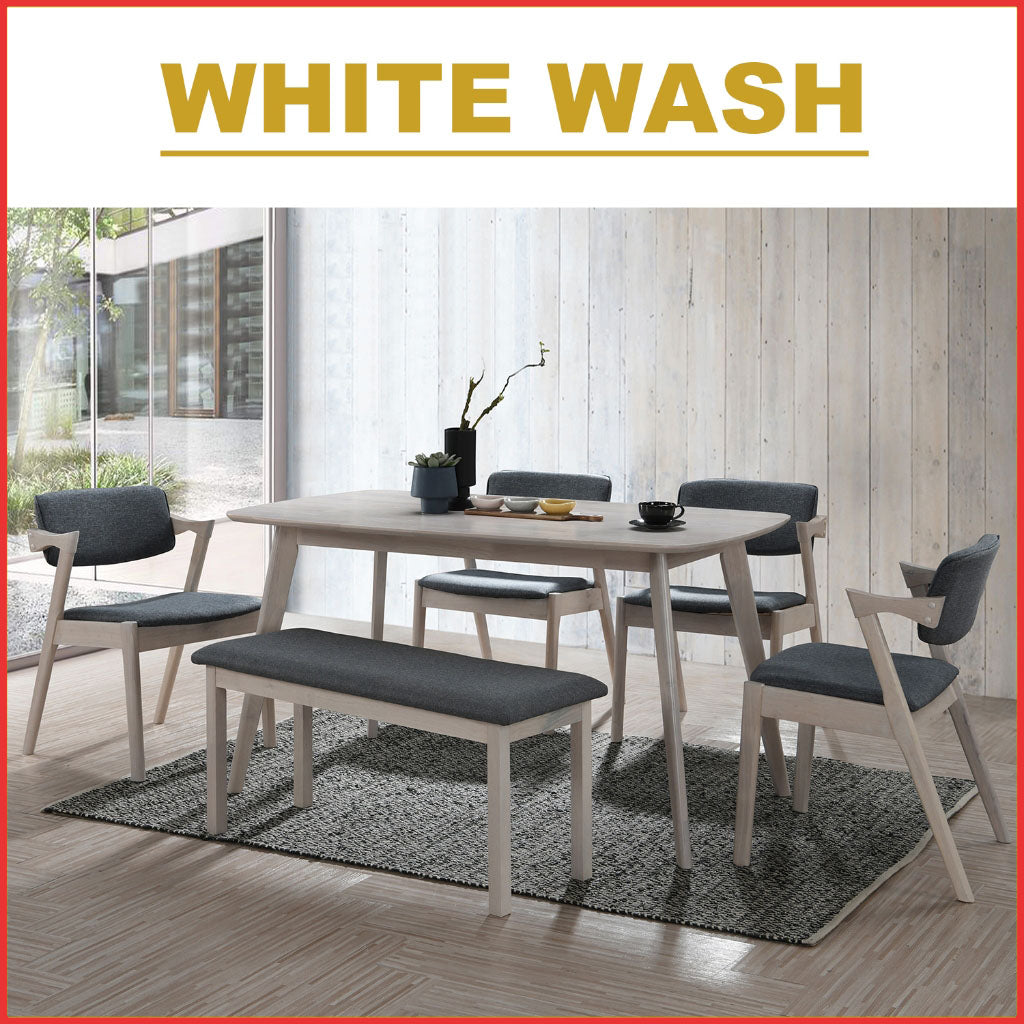 Xyrel Nordic Dining Set w/ Table, Chair & Bench Solid Rubber Wood in 3 Colours