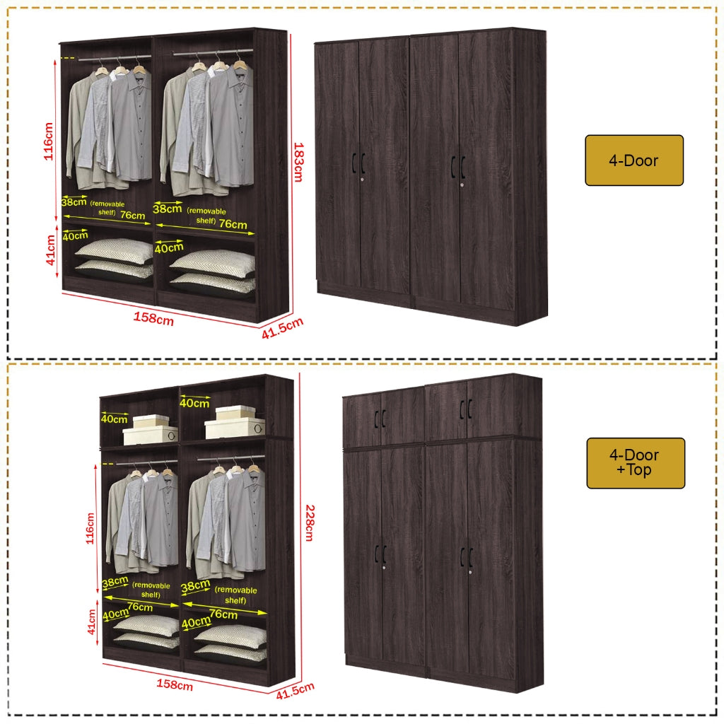 Britain Series 1/2/3/4/5 Doors Tall Wardrobe with Drawers and Top Cabinet in Black Walnut