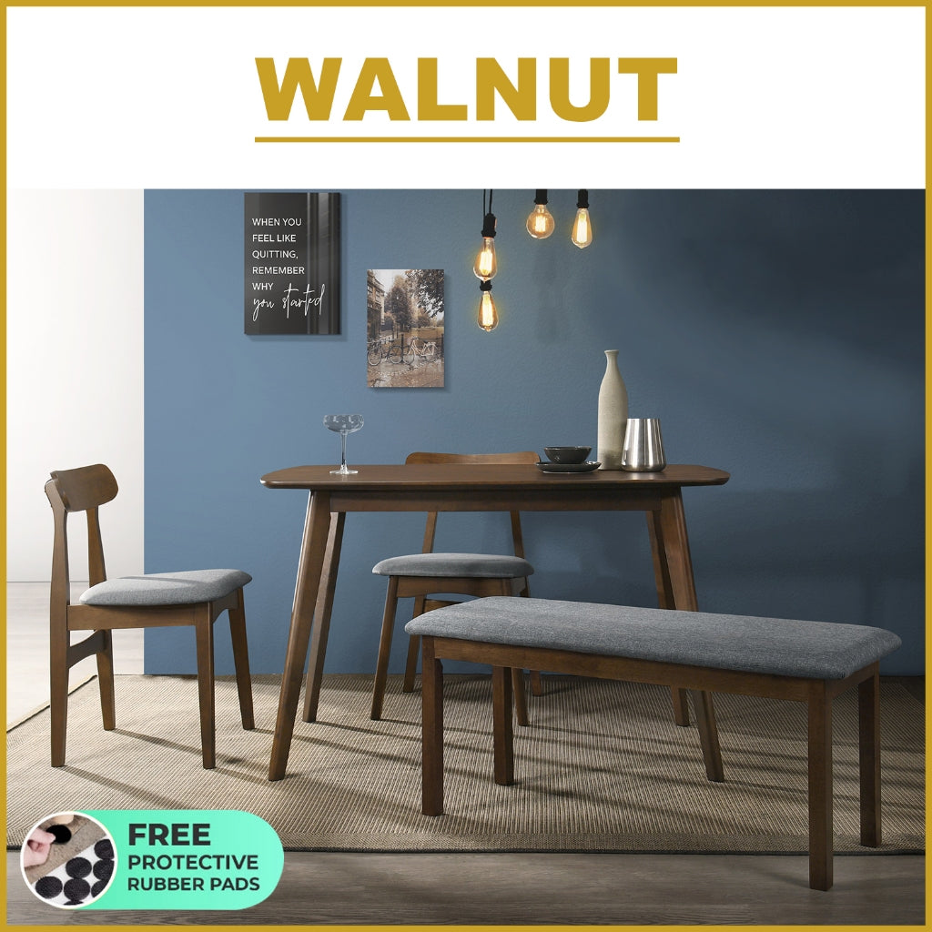 Fenza 4/6 Seater Nordic Dining Set w/ Table, Chair & Bench Solid Rubber Wood in 3 Colours