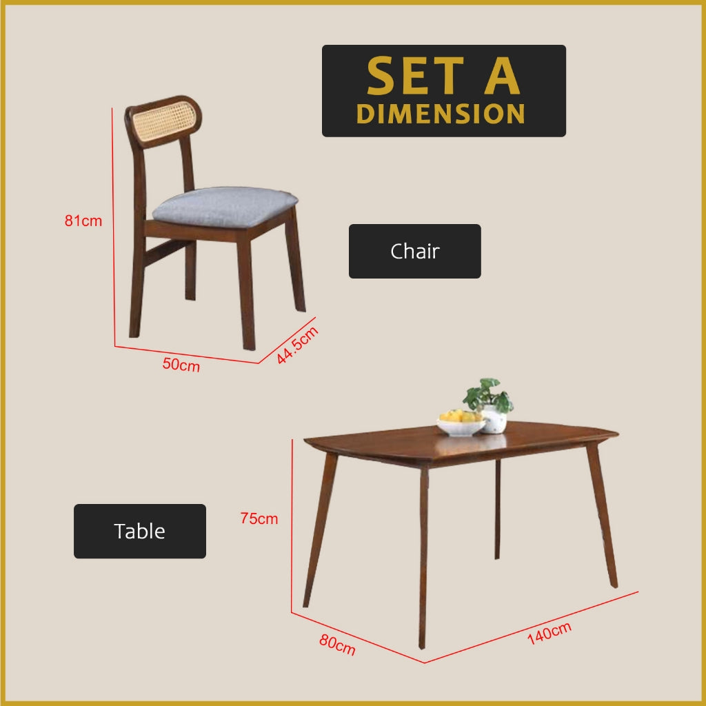 Willy 1+6 Dining Set w/ Table & Chair Solid Rubber Wood with Synthetic Rattan