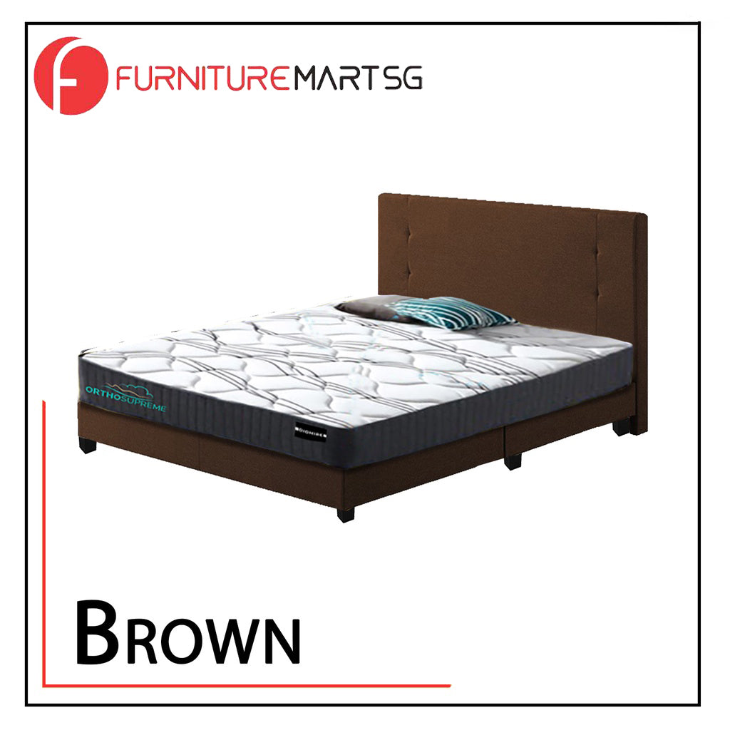 Naga Fabric Bed Frame With 10" Diomire Ortho Supreme Mattress Package In 4 Colours - All Sizes Available