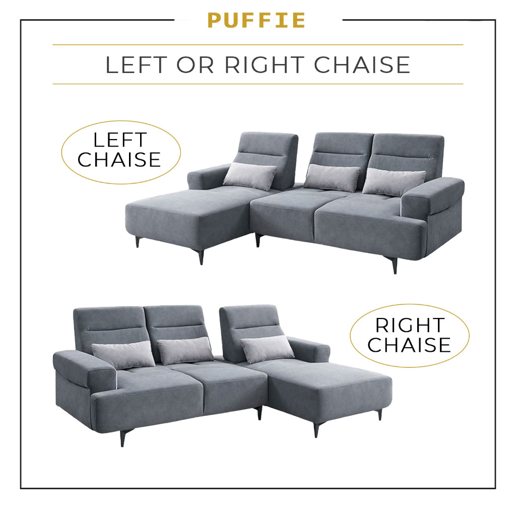 Puffie Pet-Friendly L-shaped Pushback Sofa Pocketed Spring Seat in Grey Colour