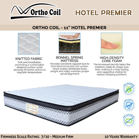 Image of Ortho Coil 11" Hotel Premier Bonnel Spring Mattress - All Sizes