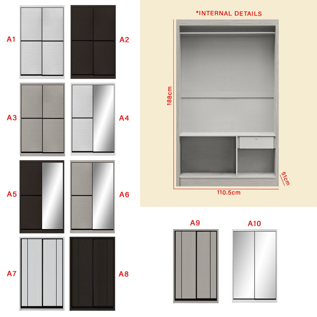 Frankfurt Series 4FT 2-Door Sliding Door Wardrobe in 50 Models Available