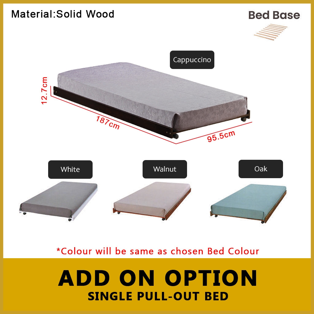Riese Single Pull-Out Bedframe MDF+Veneer Wood Slatted Base